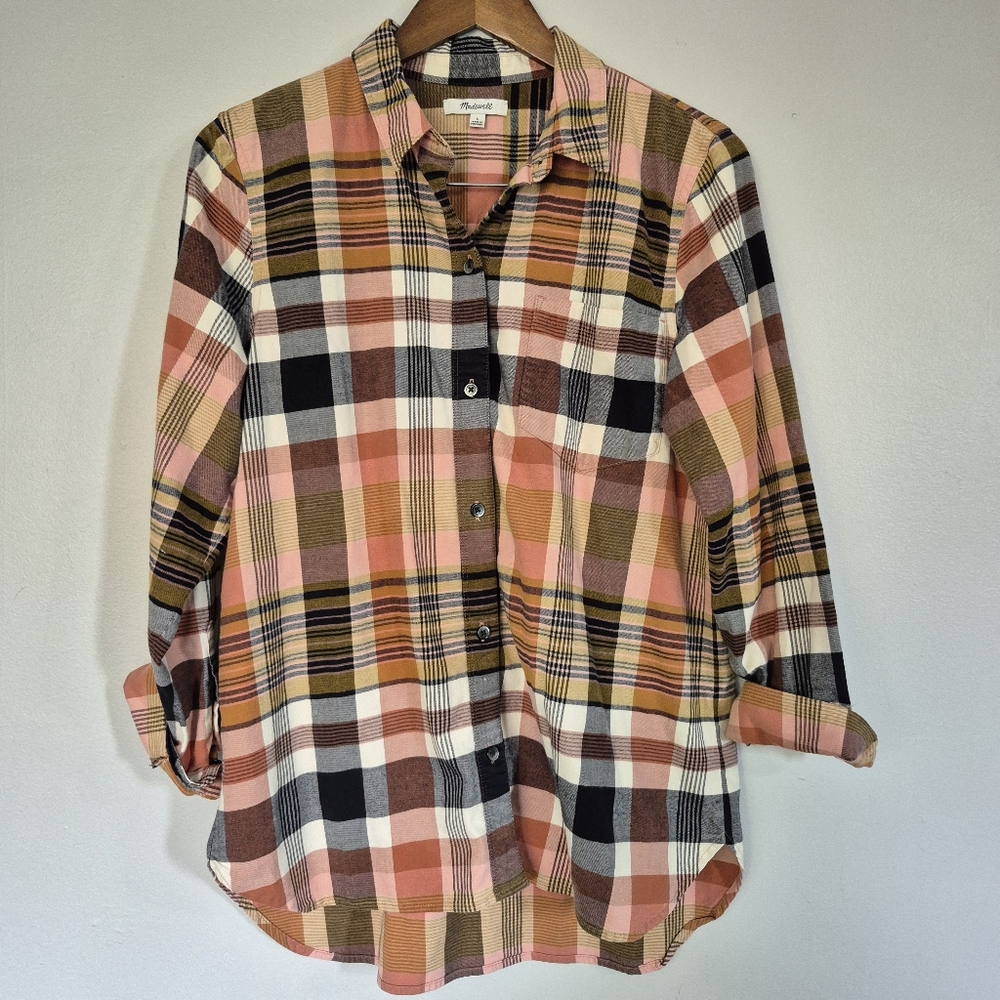Madewell Ex Boyfriend Button Down Plaid Flannel Shirt Size Large - Picture 7 of 9